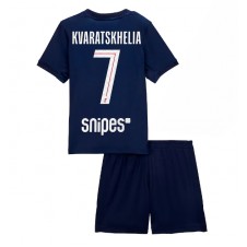 Paris Saint-Germain Khvicha Kvaratskhelia #7 Hjemmedraktsett Barn 2025-26 Kortermet (+ korte bukser)